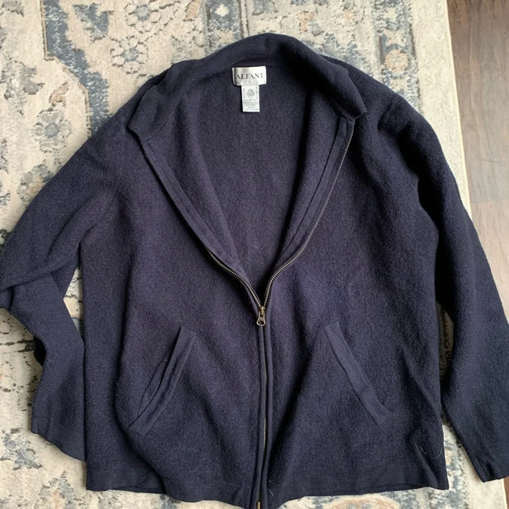 Alfani Men's Navy wool Zip-Up Sweater